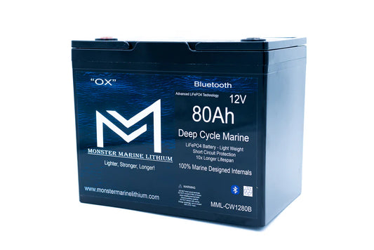 12v 80Ah Bluetooth Deep Cycle Lithium Marine Battery "OX"