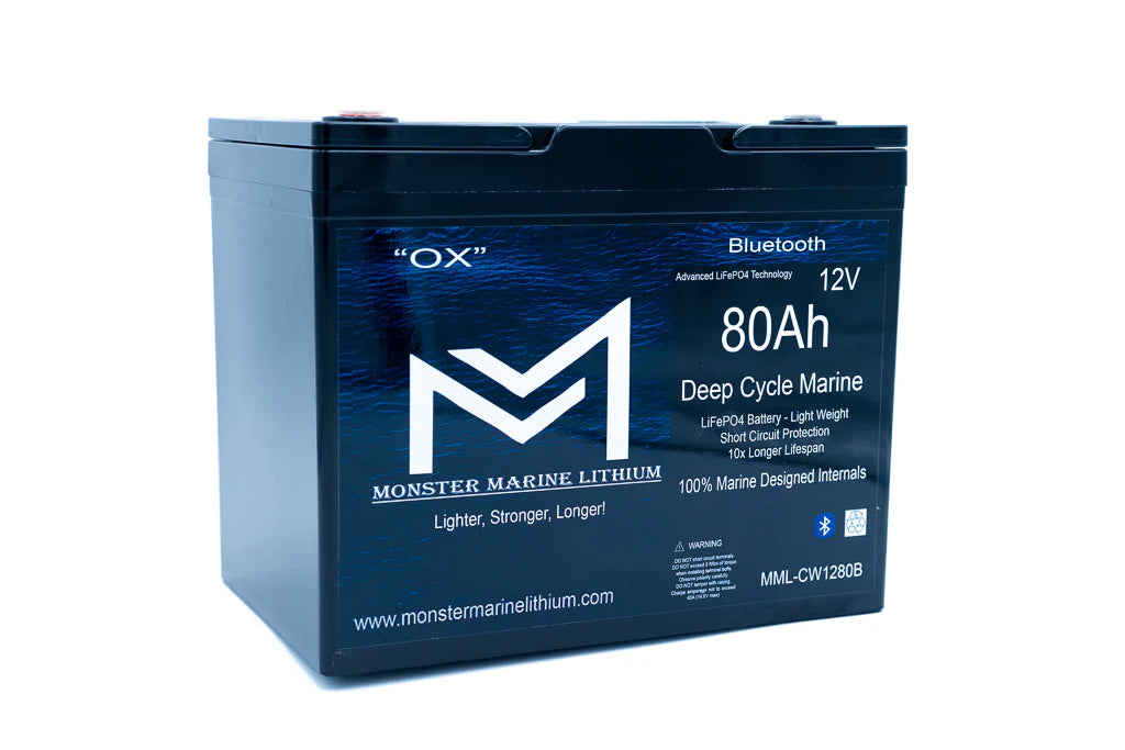 12v 80Ah Bluetooth Deep Cycle Lithium Marine Battery "OX"