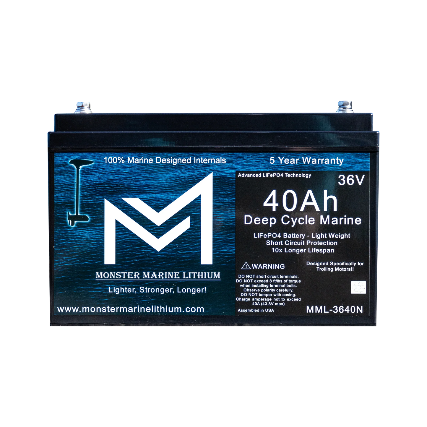 36V 40AH Bluetooth Deep Cycle Lithium Marine Trolling Battery