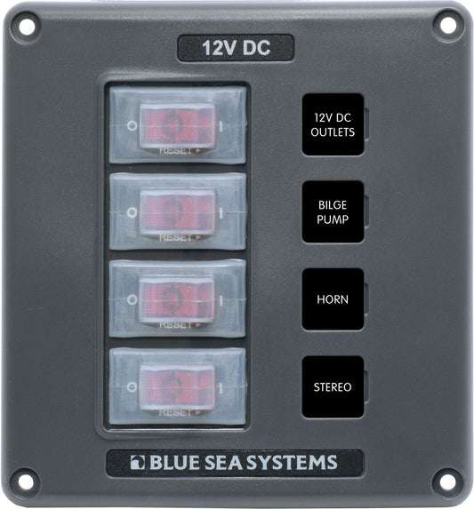 Blue Sea Water-Resistant 12V 4 Circuit Breaker Switch Panel