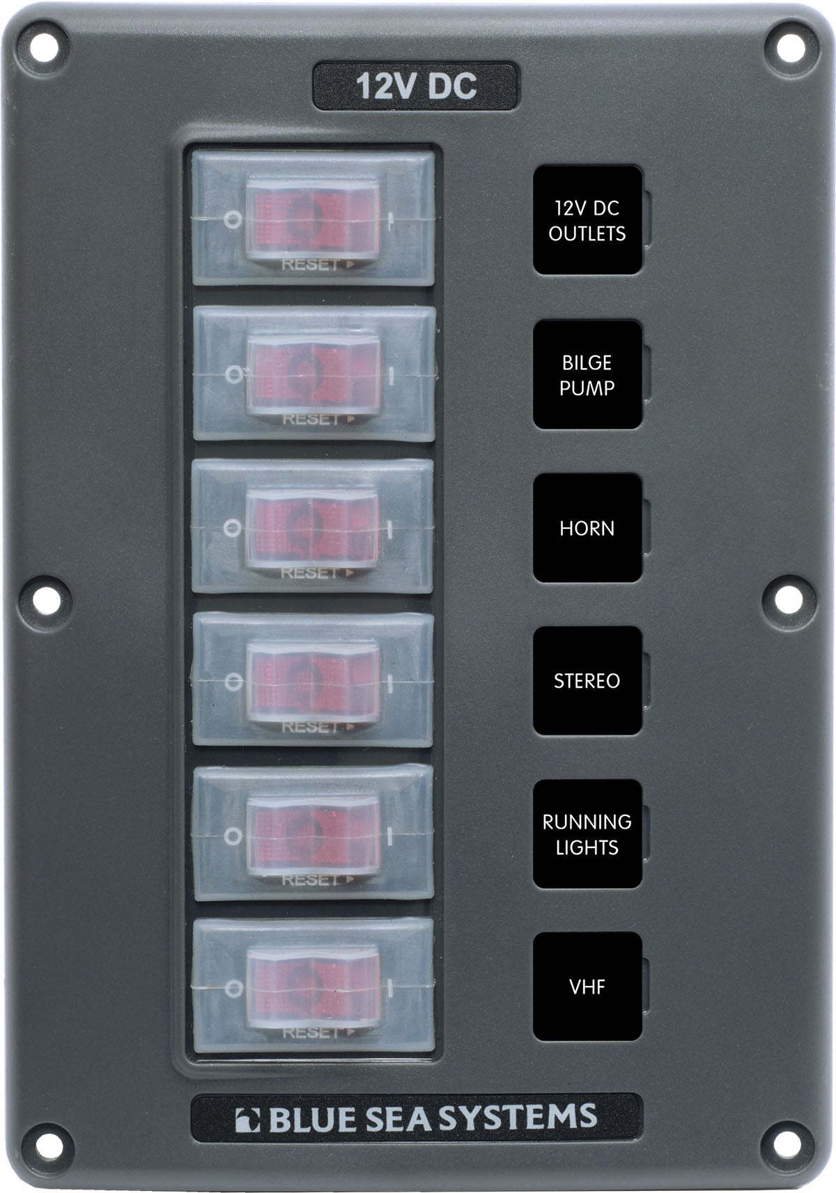 Blue Sea Water-Resistant 12V 6 Circuit Breaker Switch Panel