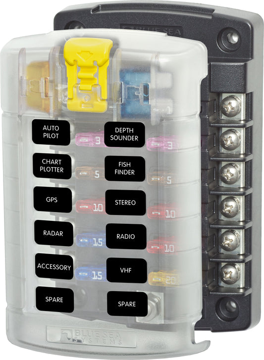 Blue Sea 5029 12-Gang Fuse Block ST ATO/ATC with Cover