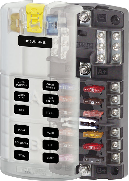 Blue Sea 5032 12-Gang 2-Group Fuse Block ST ATO/ATC Negative Bus and Cover