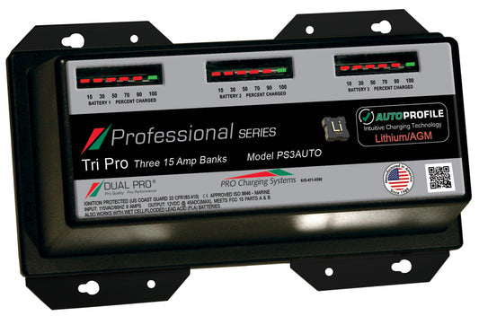 Dual Pro PS3AUTO Battery Charger, Auto Profile 3 Bank 45 Amps