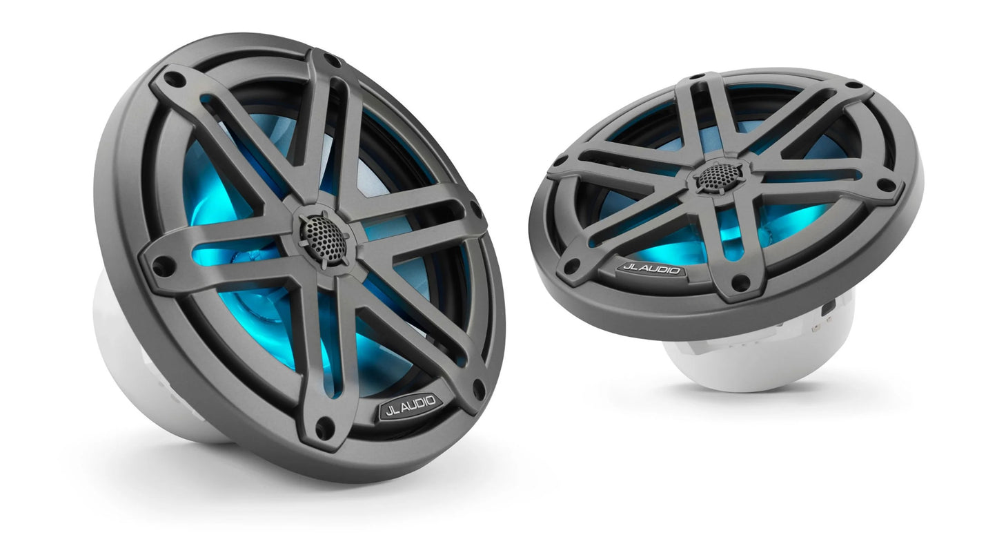 JL Audio M3 7.7in Coaxial Speakers Gray Sport Grille with RGB LED